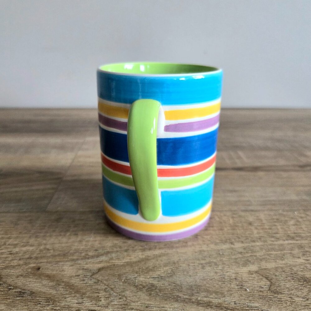 Whittard Designed in England Handpainted mug with multicolored striped pattern. - Picture 3 of 5